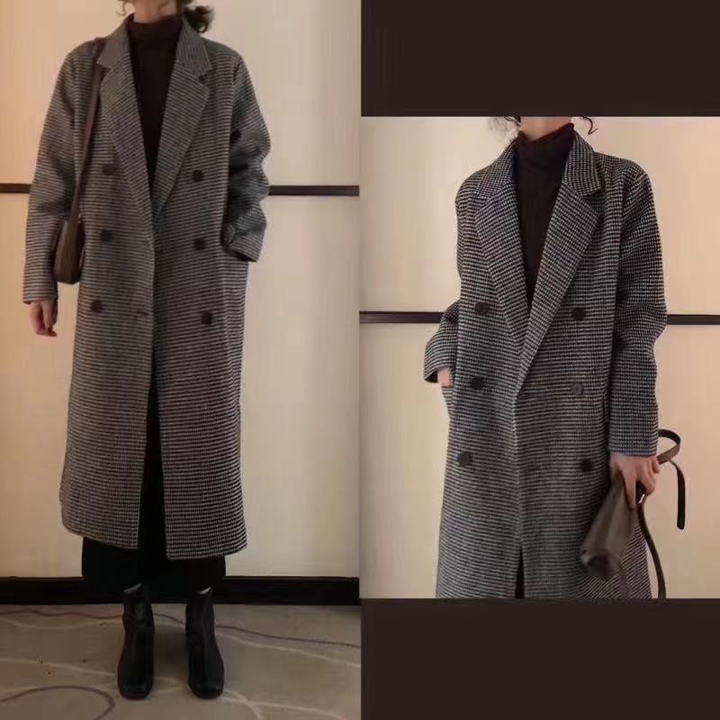 Christmas Gift Woman Thick Coat Plaid Striped Woolen Coat Korean Preppy Style Streetwear Commuter Winter 2022 Oversize Warmth Women Long Coat