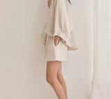 Kukombo Christmas Gift Msfancy Summer Two Piece Set Women Cotton Shorts Sets Vintage Boho Oversized Shirt High Waist Loose Shorts Mujer Sets