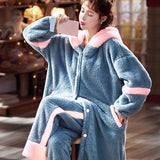Kukombo Christmas Gift Winter Pajamas Female Facecloth Nightgown Female Thickened Long Paragraph Cute Sweet Korean Version of The Home Furnishing Suit