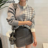 Kukombo New 2022 Women Autumn Winter Sweaters Knitted Checkered Warm Thicken Fashionable Wild Vintage Pullovers Tops SW1555JX