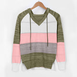 Kukombo 2022 New Female Hoodies Autumn Women Patchwork Hooded Sweater Long Sleeve V-neck Knitted Sweater Casual Striped Pullover Jumpers