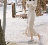 Kukombo autumn winter thick mermaid maxi sweater dress women o-neck long sweater dress elegant female a-line slim sexy knit dress