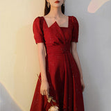 Graduation Gift Big Sale French Vintage Summer Women's Dress 2023 One Piece Dress Korean Short Sleeve Elegant Solid Dress Females Evening Party Design K51