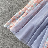 Kukombo Summer Elegant Chiffon Floral Strap Dress women's Mesh Stitching Strapless Mixi Dress Holiday Ladies Vestidos 2022 Robe