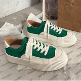 Kukombo Autumn Women Green White Black Casual Platform Canvas Sneakers Sports Shoes Tennis Designer Running Flat Vulcanize