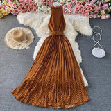 Kukombo Spring Autumn New Polka Dot Women's Dress Chiffon Pleated Long Sleeve A-Line Midi Vestidos Female Fashion Korean Clothes 2022