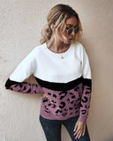 Christmas Gift 2021 Fashion Leopard Patchwork Autumn Winter Ladies Knitted Sweater Women O-neck Full Sleeve Jumper Pullovers Top