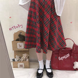 Kukombo Christmas Plaid Skirts Women Spring Autumn New High Waist Red Skirts Female Sweet Korean Loose Long Skirt