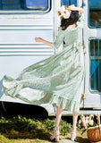 Kukombo Women Elegant Holiday Party Dress Spring Green Retro Evening Dresses Lady Sexy Square Neck Lace Embroidered Vestidos High Qualit