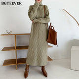 Christmas Gift BGTEEVER Stylish Thick Turtleneck Long Twisted Knitted Jumper Dress Women Winter Warm Loose Straight Sweater Vestidos Femme 2021