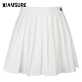 Kukombo Preppy Style Casual Letter Embroidered 90s Pleated Skirt Korean Streetwear Fashion High Waist Mini Skirt For Women