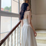 Kukombo  White Elegant Halter Dress Women Sexy Backless Korean Party Midi Dress Female Sleeveless V-Neck Vintage Dresses For Women 2022
