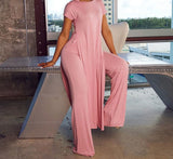 Kukombo Women Chic Two Piece Suits Solid Casual Short Sleeve Shirt and Wide Leg Pants Set
