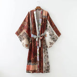 Christmas Gift Vintage Chic Contrast Colors Patchwork Print Kimono Outfits With Sashes Women 2021 za Summer Fashion Elegant Thin Coat