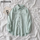 Christmas Gift BGTEEVER 2021 Spring New Chic Long Sleeve Women Blouses Tops Single-breasted One Pocket Loose Female Solid Shirts Blusas femme