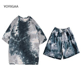 Christmas Gift Tie Dye Printed Women Tshirt and Shorts Sets Summer Fashion Female Tshirt Shorts Two Piece Set Casual Ladies Sports Tracksuits