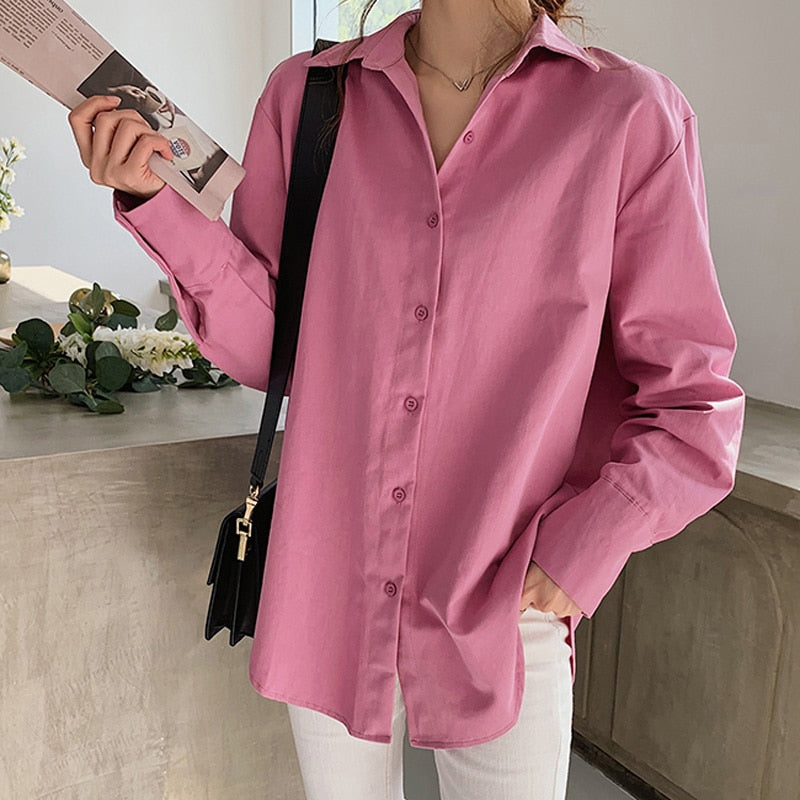 Christmas Gift BGTEEVER Office Ladies Blouses Shirts Single-breasted Lapel Loose Female Shirts Tops Women Blouses Femme Blusas Mujer 2021