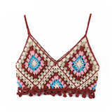 Kukombo Elegant Multi Color Handmade Crochet Tank Tops Women Summer Casual Square Neck Flower Camis High Fashion Cropped Top