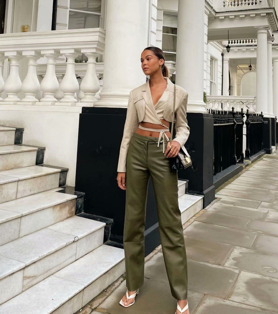 Kukombo Gray Double Layer Bandage Slim Blazer Women Long Sleeve Pocket Short Jacket Female Notched Collar Outwear Tops New