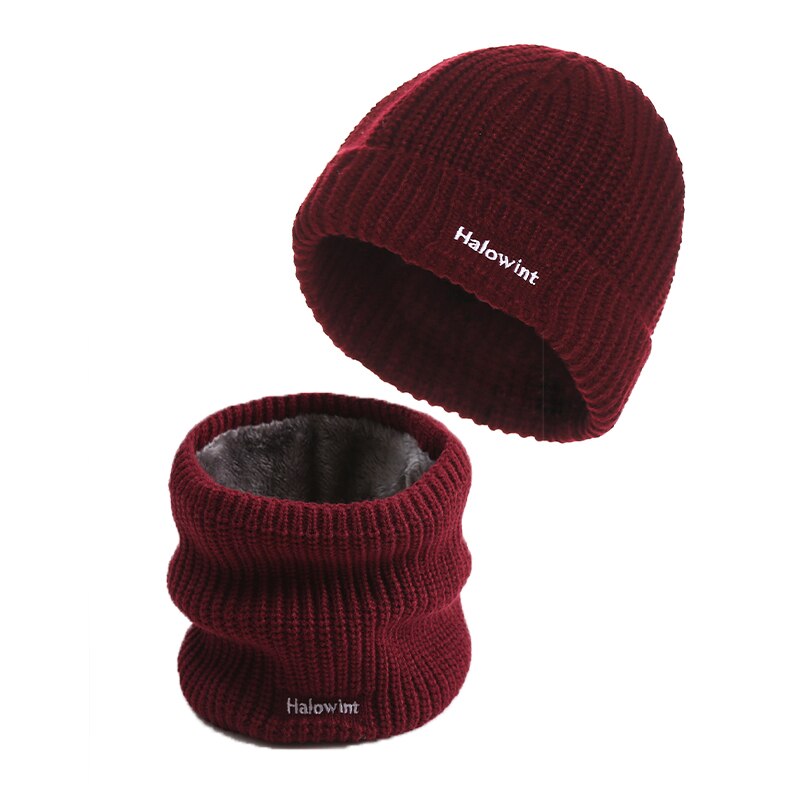 Christmas Gift Set Infinite Hat Scarf Unisex Winter Knit Snood Solid Caps Women Men Neck Scarves Collar  Bandana Thick Warm Female Fur Scarfs