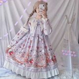 Kukombo Hstar Cute Women's Lolita OP Dress Flouncing Trim Japanese Harajuku Long Sleeves Victorian Dress Vestidos Gothic Lolita Cosplay