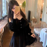 Graduation Gift Big Sale Gothic Black Velvet Dress Evening Party Long Sleeve Y2k Mini Dress Women Vintage Elegant One Piece Dress Korean 2023 Autumn
