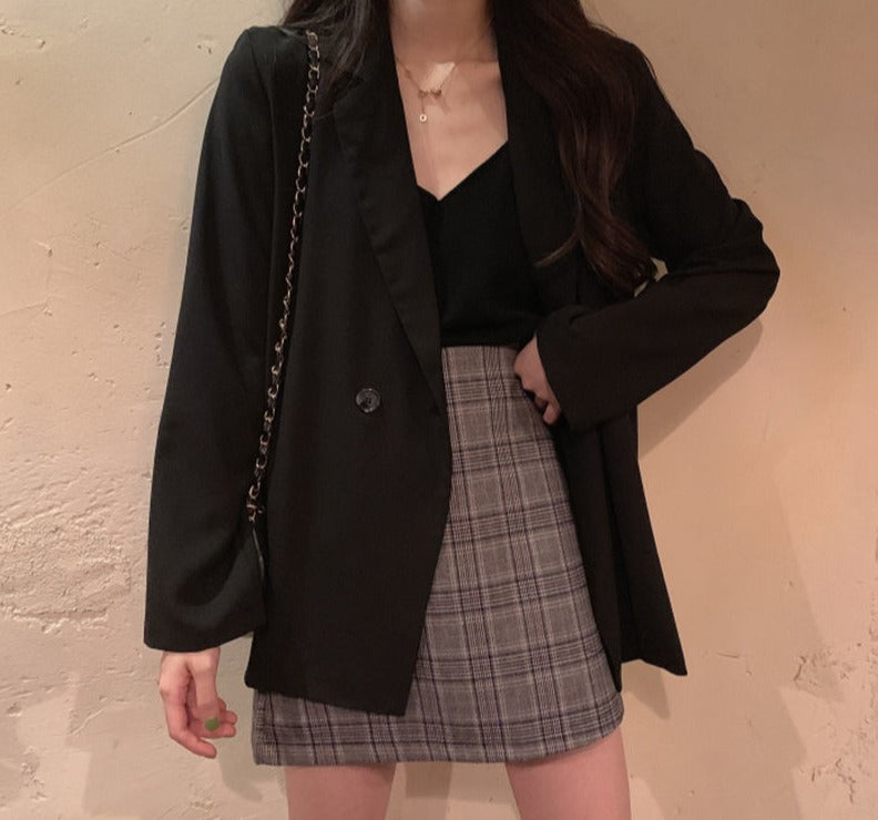 Kukombo Christmas Gift Blazers Women New Chic Solid Korean Teens Long-sleeve Harajuku Loose Office Single-button Spring Stylish Fashion Breathable Thin