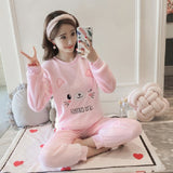 Christmas Gift Wholesale 2021 WAVMIT Autumn Winter Women Warm Flannel Pajama Set Thicken Girl Print Pyjama Set Long Sleeve Sleepwear Set Women
