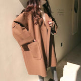Christmas Gift Woman Long Coat Korean Preppy Style Long Loose Oversized Coat Solid Color Lapel Show Thin Black 2021 Autumn Women Thin Coat