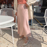 Kukombo Elegant High Waist Satin Skirt Women Casual A-Line Midi Silk Slim 2022 Summer