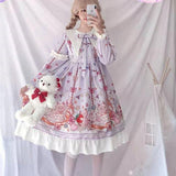 Kukombo Hstar Cute Women's Lolita OP Dress Flouncing Trim Japanese Harajuku Long Sleeves Victorian Dress Vestidos Gothic Lolita Cosplay