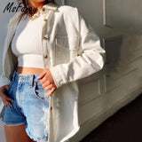 Christmas Gift Msfancy Corduroy Shirt Coat Women White Long Sleeve Single Breasted Coat 2021 Mujer Vintage Jacket Streetwear