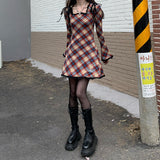 Kukombo  Spring Plaid Lolita Dress Women Elegant Japanese Kawaii Paty Mini Dress Female Casual High Street Korean Dress Women 2022 New