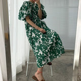 Kukombo Summer New Robe Femme O Neck Puff Sleeve Dress Women Casual Loose Floral Printed Dresses Female Korean Vintage Vestidos