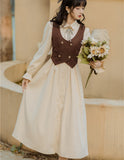 Kukombo Back to school outfit Retro European Style Cow Girl Outfit Cottagecore Long Sleeve Casual Vintage Women Midi Dresses Mori Girl Vestido Mujer