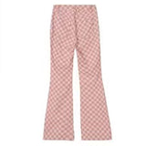 Kukombo Women's Autumn Plaid Pant Sets Single-breasted Long Sleeve Turn-down Collar Short Jacket High Waist Zipper Button Flare Pants