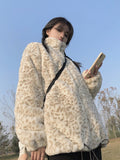 Christmas Gift 2021 new winter Korean zipper top lamb leopard plush short coat imitation Rex Rabbit Fur grass fur coat female