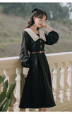 Kukombo Preppy Style Dress Women Spring 2022 French Double Collar Fashion Sweet Long Sleeved Elegant Dress Vestidos Autumn With Belt