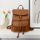 Kukombo Back to school  Women Drawstring Backpack PU Leather School Bags Teenage Girls Belt Decoration Backpacks For Female High Quality Ladies Bagpack
