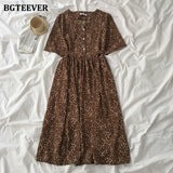 Christmas Gift BGTEEVER Vintage Single-breasted Floral Print Women Dress 2021 Summer V-neck Lace-up Female Dress Elegant A-line Vestidos Femme