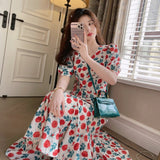 Christmas Gift Summer Short Sleeve Floral Print One Piece Midi Dress Boho Breach Party Casual Women Clothing Fashion New 2021