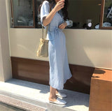 Kukombo New 2022 Women Summer Shirt Dress Single Breasted Oversize Korean Style Vintage Split Lace Up Pure Long Dress DR2628