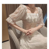 Kukombo  French Summer Dress Women White Puff Sleeve Korean Style Fairy Dress Lace Chiffon Japan Style Kawaii Elegant Vintage Dress 2022