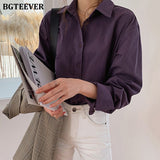 Christmas Gift BGTEEVER Office Ladies Blouses Shirts Single-breasted Lapel Loose Female Shirts Tops Women Blouses Femme Blusas Mujer 2021