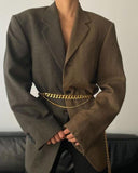 Kukombo Autumn Winter High Quality Women Patchwork Chains Blazer Female Luxury Jacket Coat For Ladies Blusas