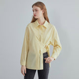 Christmas Gift FANSILANEN Fashion Belt Casual White Blouse Shirt Women Long Sleeve Spring Button Up Shirt Office Lady Elegant Blue Top Female