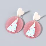 Christmas Gift Christmas Series Geometric Acrylic Earrings Fashion Embossed Print Christmas Tree Santa Claus Earrings New Year Jewelry Gift