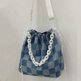 Kukombo  2023 Shoulder Bag Women's Versatile Simple Denim Bag Portable Tote Bag Checkerboard Grid Fashion Messenger Bag Ladies Denim Bag