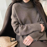 Kukombo Christmas Gift Hirsionsan Turtle Neck Cashmere Sweater Women Korean Style Elegant Thick Warm Female Knitted Pullovers Loose Casual Outwear 2023
