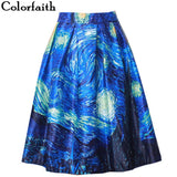 Christmas Gift Fashion Satin Women Vintage Van Gogh Starry Sky Oil Painting 3D Print High Waist Skirt Rockabilly Tutu Retro Puff Skirt SK057